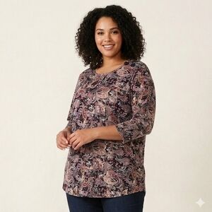 Penningtons Paisley Blouse 3/4 Sleeve Black and Purple SZ 5X